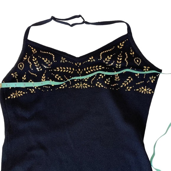 St John Evening Marie Gray Dress Maxi Santana Knit Sleeveless Gold Size 6 - Picture 16 of 16